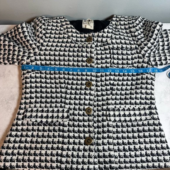 NWT Women's Tulle Blazer Jacket Size M Black White Houndstooth Anthropologie - Picture 7 of 9